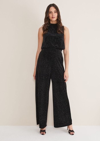 Phase Eight Dove Glitter Velvet Trousers Black/Multicolor Australia | CZ3782495